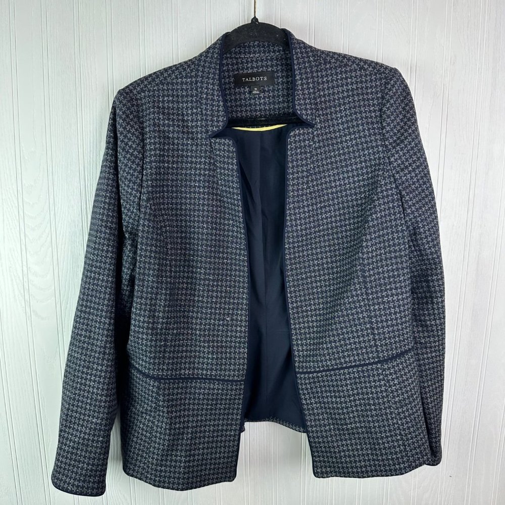 Talbots Stretch Houndstooth Tweed‎ Jacket Navy size 10